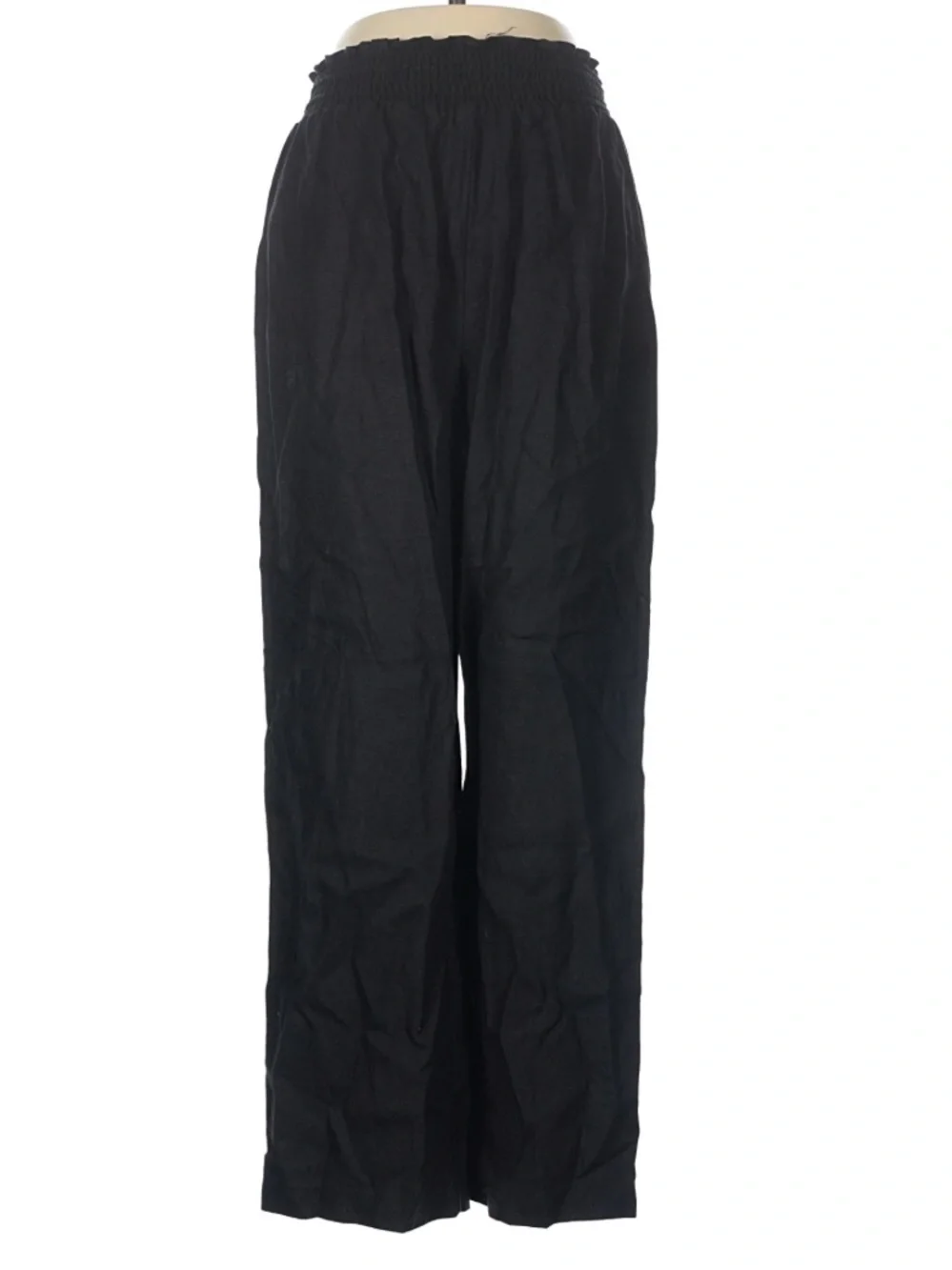 Reformation Vera Linen Pants Black Smocked Waist Wide Leg Pants Size medium